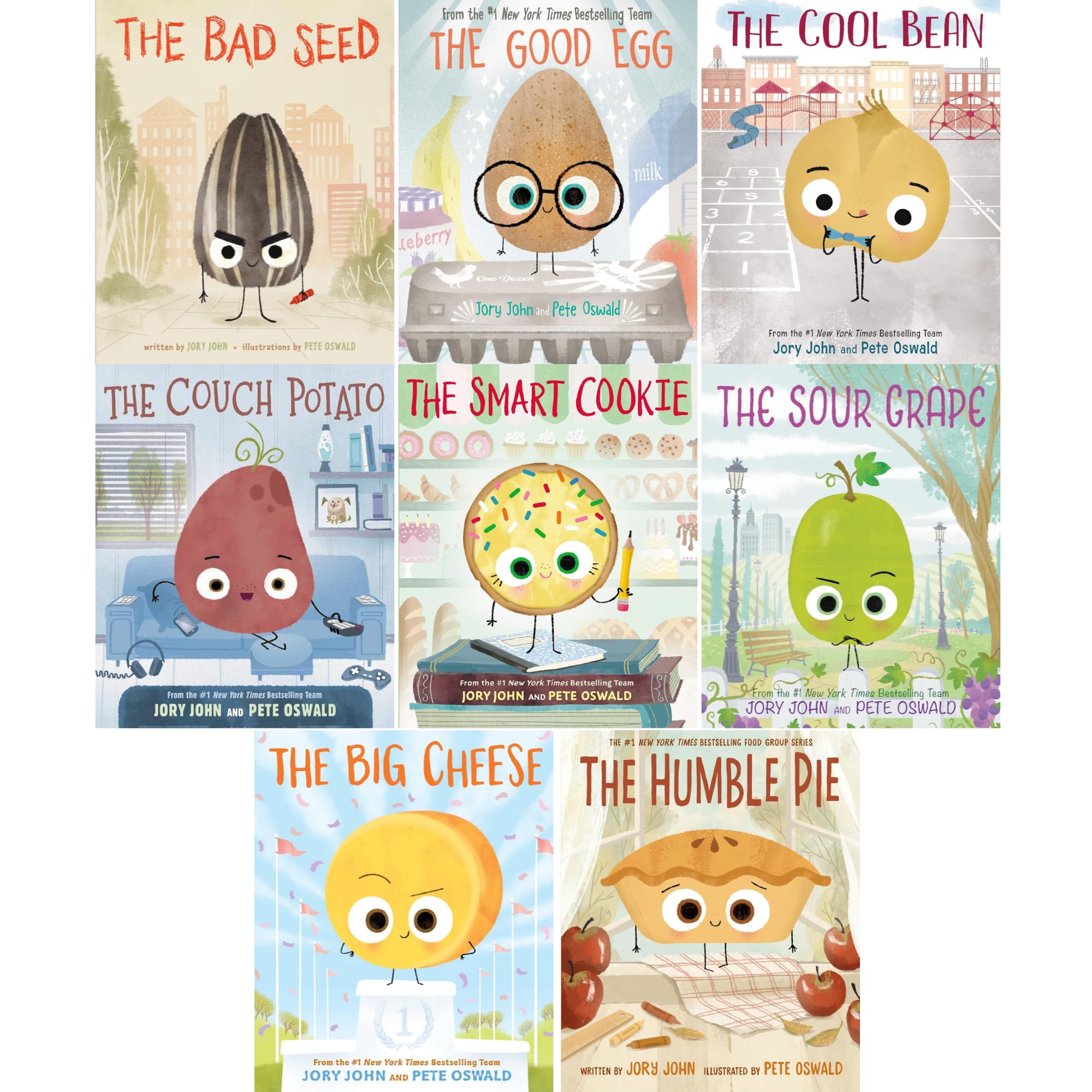 The Food Group Series 8 Books Collection Set by Jory John - The Bad Seed, The Good Egg, The Cool Bean, The Couch Potato, The Smart Cookie, The Sour Grape, The Big Cheese & The Humble Pie